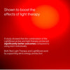 A red background image highlights LightBoost Eye Creams effects. A study showed that Solawaves LightBoost technology, when combined with light therapy and vegan collagen, enhances skin energy production for better outcomes.