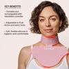 An image of  the Solawave neck and chest red light therapy device along with its benefits