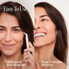 Woman using a skincare device with text on how to use it. || Gold