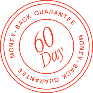 A red circular stamp displaying '60 Day Money-Back Guarantee'.