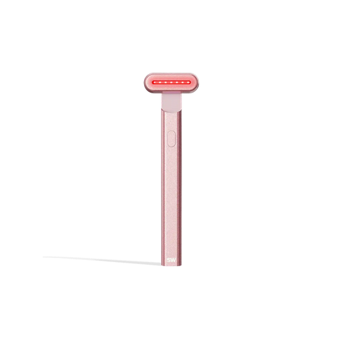 The Solawave 4-in-1 Radiant Renewal Skincare Wand with Red Light Therapy, shown in pink with a rectangular head, is designed to boost radiance and enhance skincare treatments, set against a plain white background.